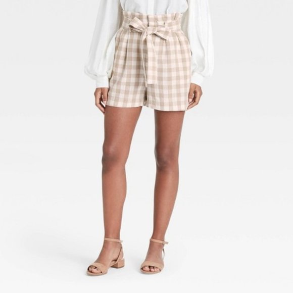 a new day Pants - A New Day L Beige High-Rise Paperbag Shorts